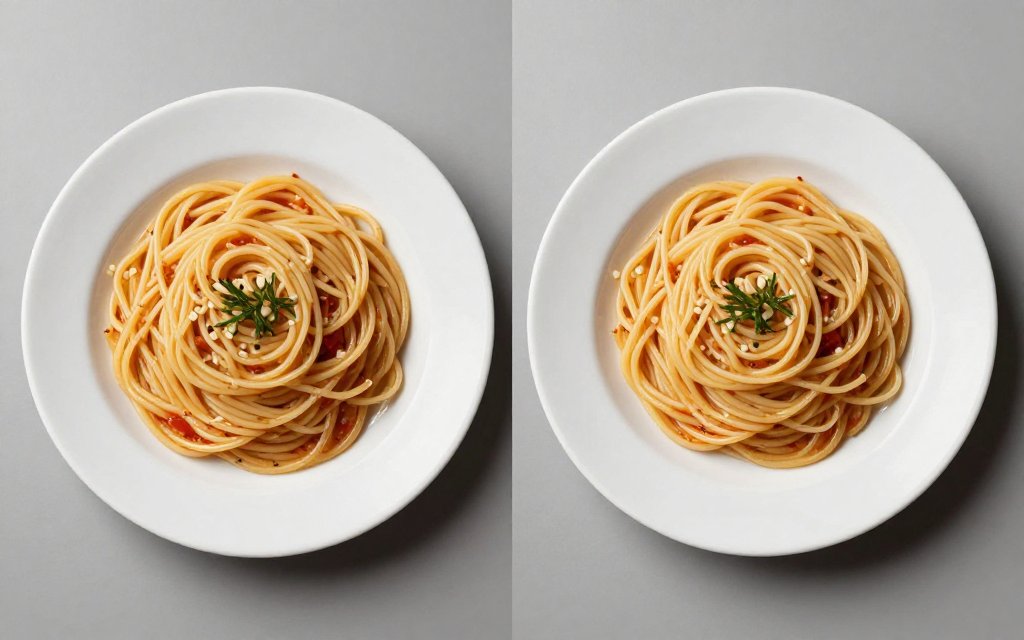 Side by side portion comparison showing how a 500 calorie difference looks on a plate
