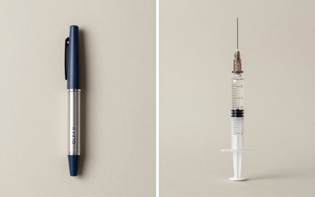 Comparison of a GLP-1 pen and a compounded vial for click versus unit dosing.