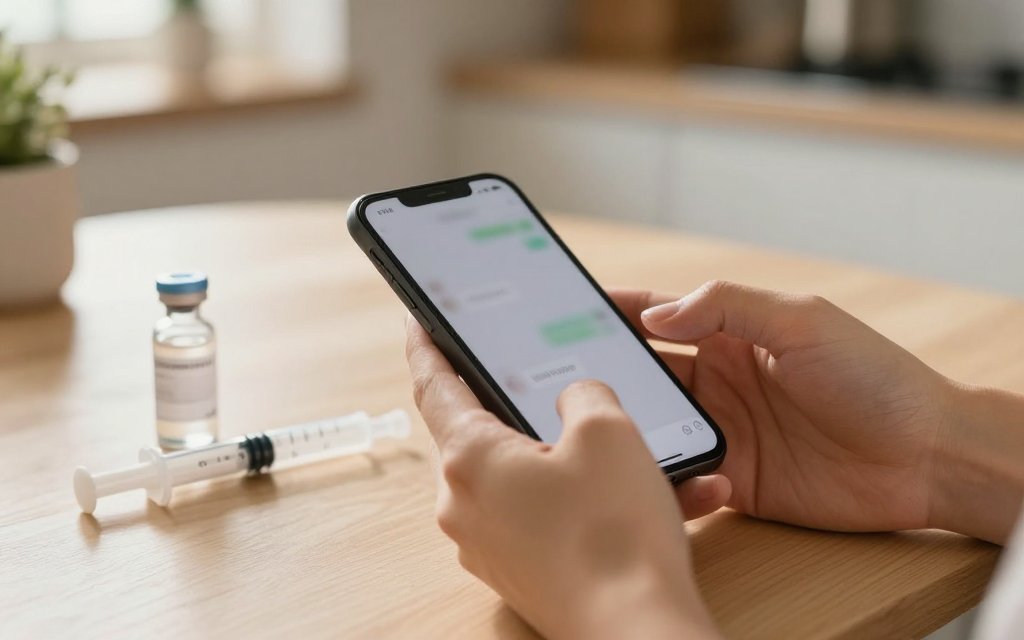 Person logging semaglutide dosing in units on a phone at a kitchen table.