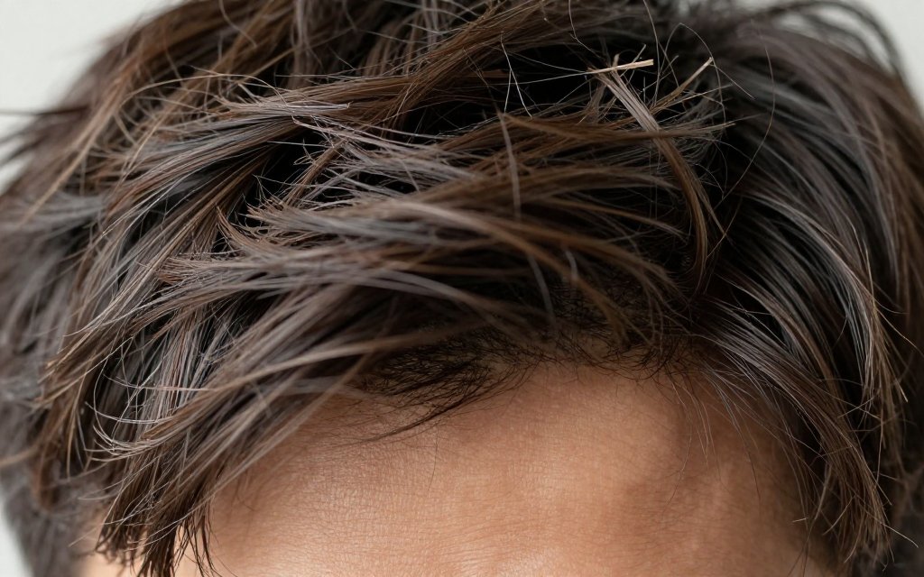 Close-up of choppy wolf cut haircut layers and textured piecey ends