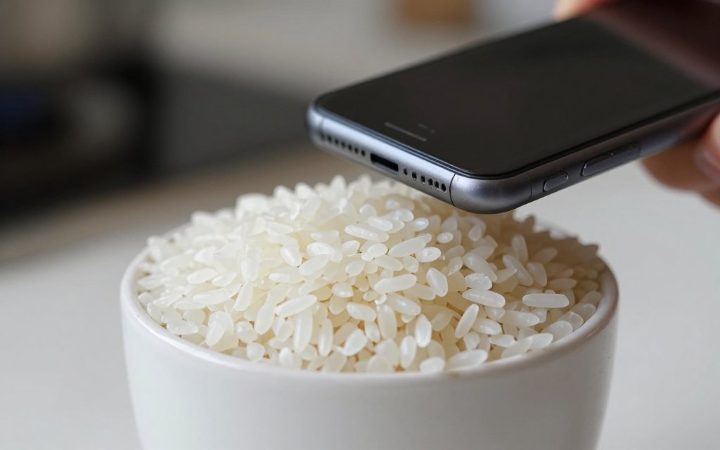 Phone estimating rice portion size from a photo of a cup of rice.