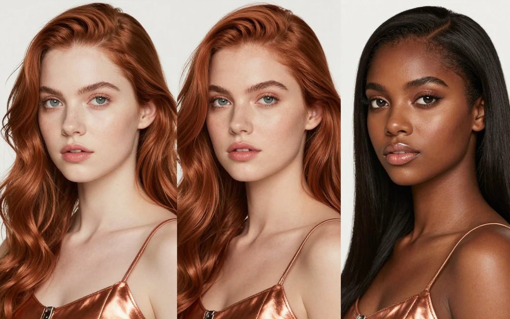 Three women with different skin tones showing copper color ideas