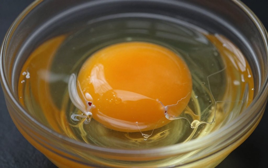 Cracked egg showing yolk and white, the grams of protein in an egg by part