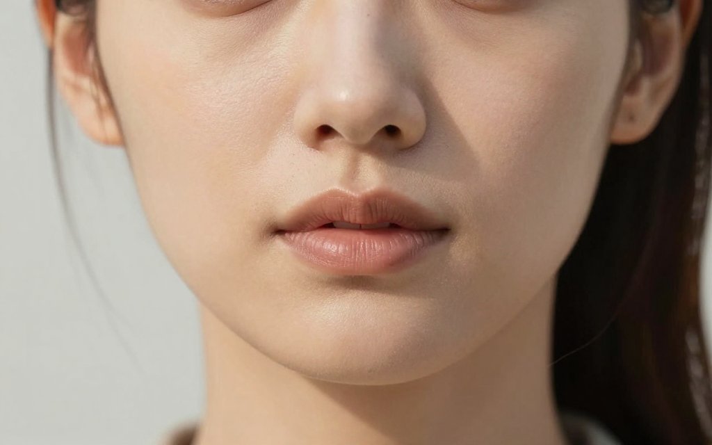 Close-up of a square face shape with a strong, defined jawline