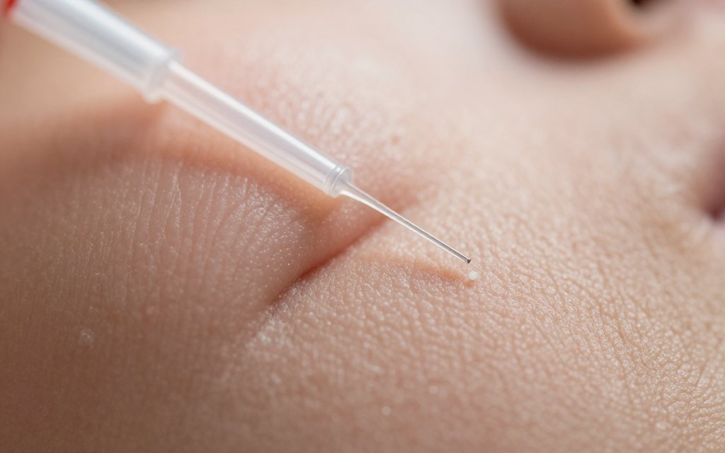 Macro of a subcutaneous needle showing why injection site rotation matters