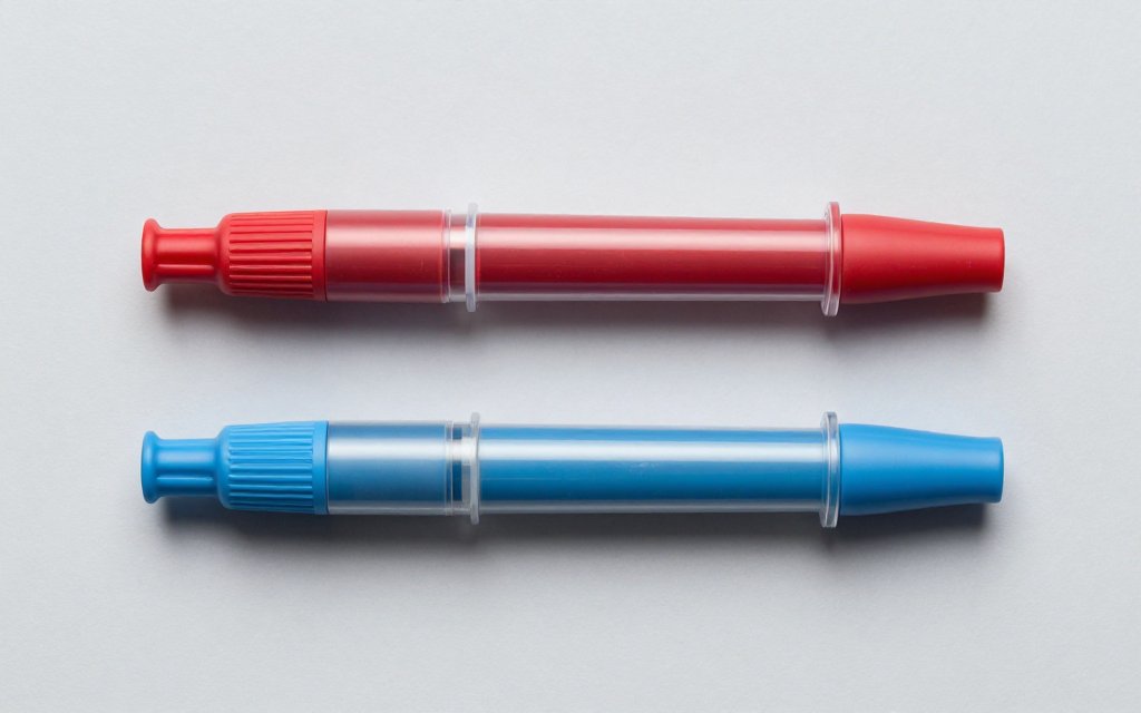 Two GLP-1 injector pens side by side representing the branded Ozempic and Wegovy dose steps.