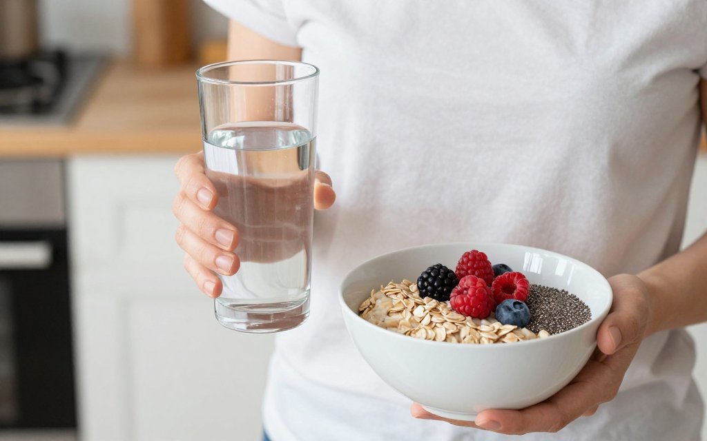Water and a high-fiber breakfast used to ease constipation on GLP-1 therapy.