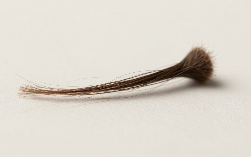 Macro of a shed hair root showing the telogen effluvium behind ozempic hair loss.