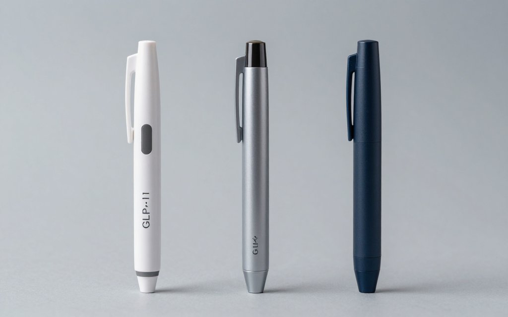 Three GLP-1 pens side by side comparing semaglutide and tirzepatide clearance