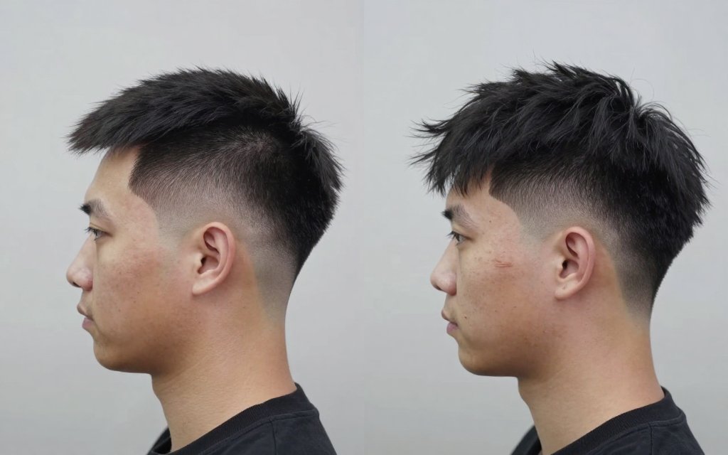 Comparison of a low taper fade and a burst fade shown in profile