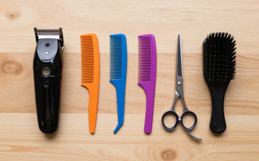 Flat-lay of barber clippers and guards used to cut a fade