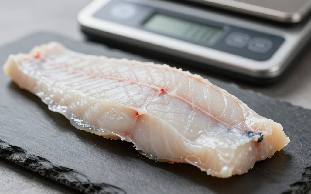 Lean cod fillet by a food scale, one of the top high protein foods for weight loss
