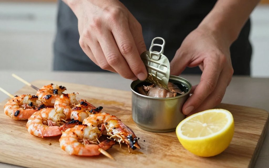 Canned tuna and shrimp skewers as lean protein foods for weight loss