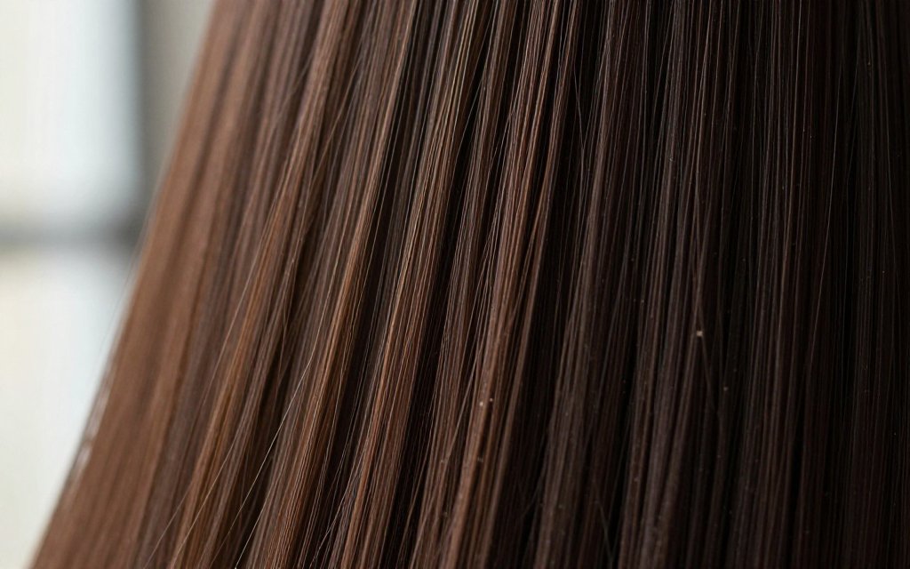 Close-up of smooth glossy hair after a hair botox or keratin treatment