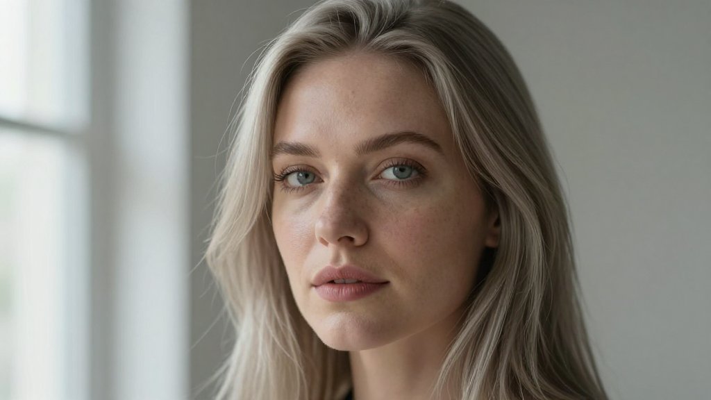 Cool ash blonde hair with no brassy tones catching soft natural light
