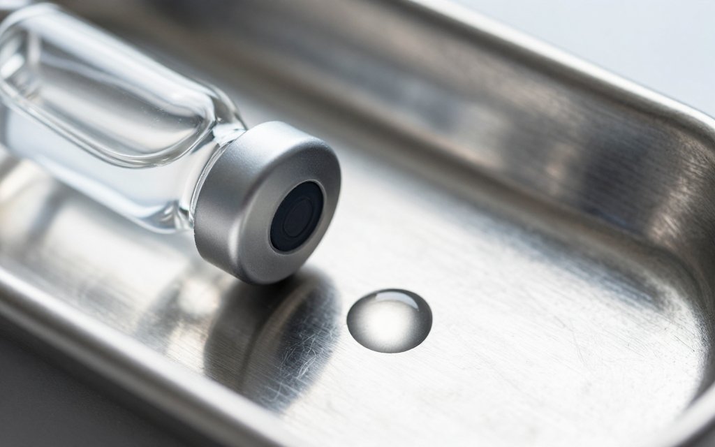 Macro of a peptide vial illustrating a slow retatrutide dose escalation