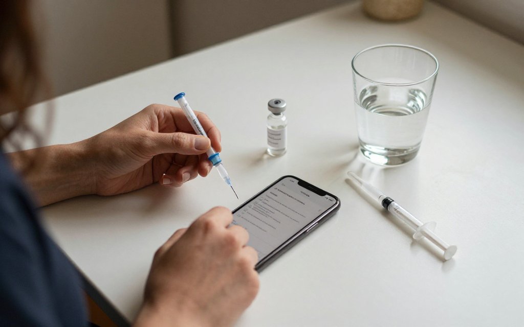 Person logging a weekly retatrutide injection on a phone at home