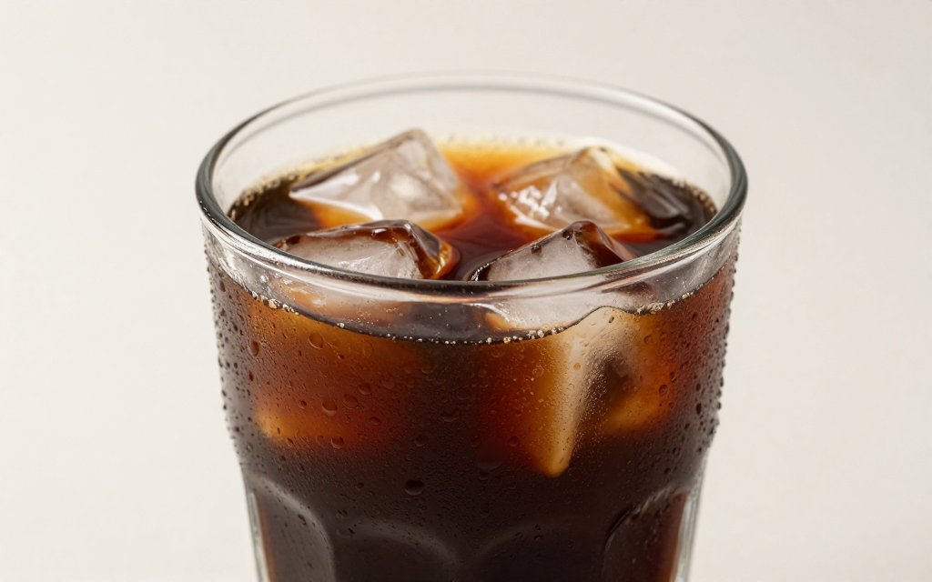 Macro close up of a black iced Americano, one of the low calorie coffee at Starbucks options