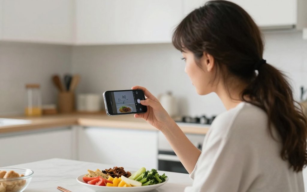 Logging a meal on a phone to track a 500 calorie deficit