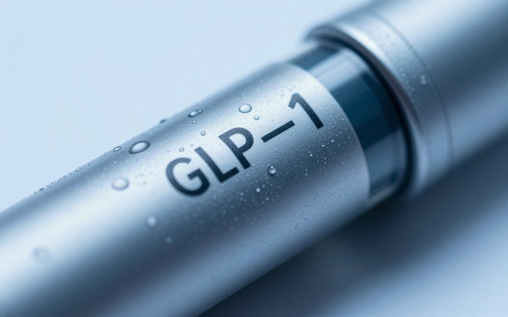 Macro of a GLP-1 injection pen dial and dose window near the ozempic cost breakdown.