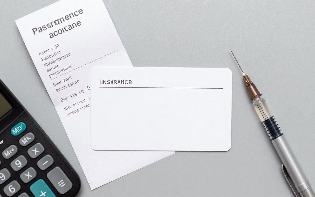 Flat lay of an insurance card, receipt, calculator and pen showing how ozempic insurance coverage sets the bill.