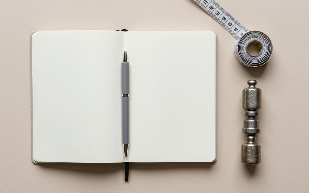 Top-down flat lay of a journal and tape measure for average weight loss on Ozempic.