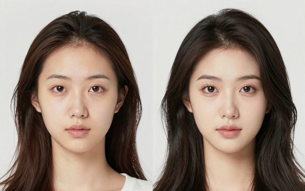 Before and after comparison of hair density after using rosemary oil for hair loss.