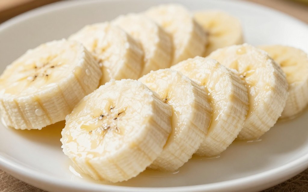 Sliced banana rounds on a plate illustrating banana calories per serving