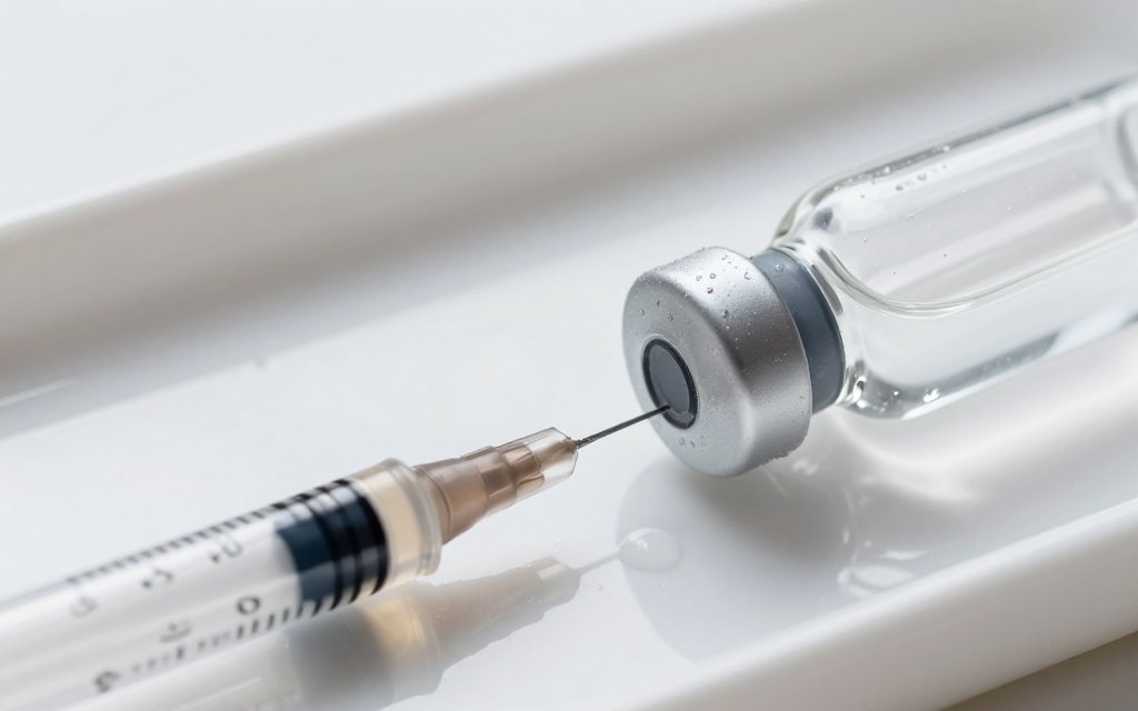 Macro of a vial and syringe used in a tirzepatide vs semaglutide protocol