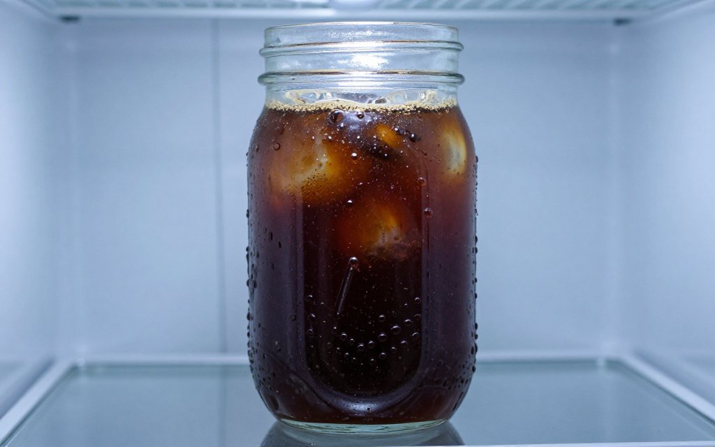 Mason jar of cold brew steeping to show the cold brew coffee ratio in practice