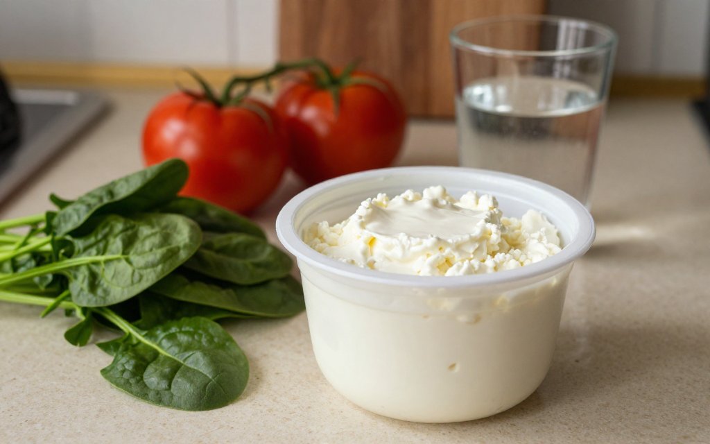 A tub of cottage cheese beside vegetables highlighting its nutrition beyond protein