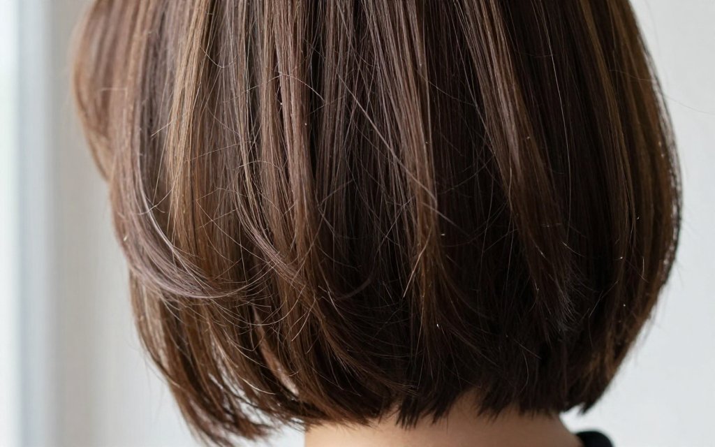 Close up of the soft ends of a french bob haircut showing piece to piece texture