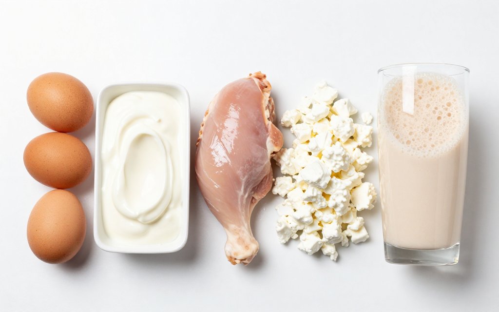 High protein foods for muscle growth lined up for comparison