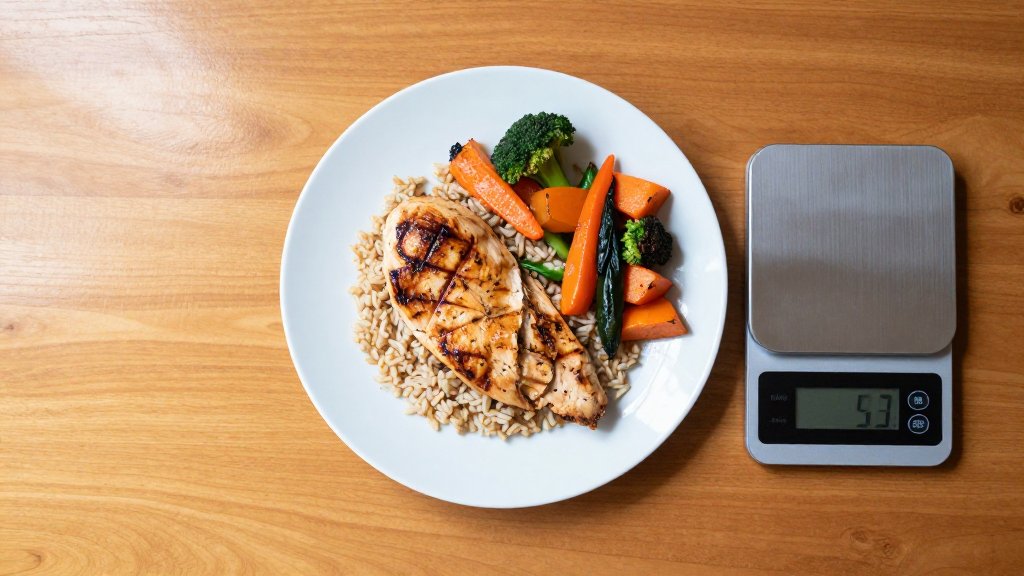 A balanced plate of protein, carbs and fat showing what macros for weight loss look like