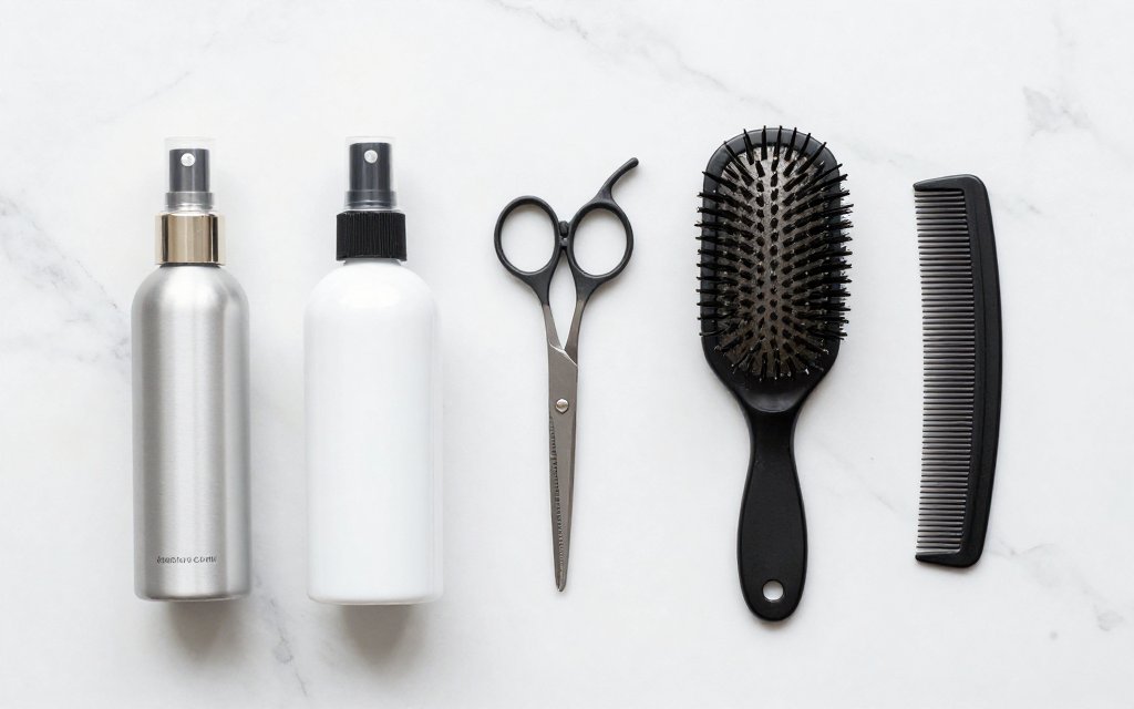 Flat-lay of texturizing tools used to style hairstyles for square faces