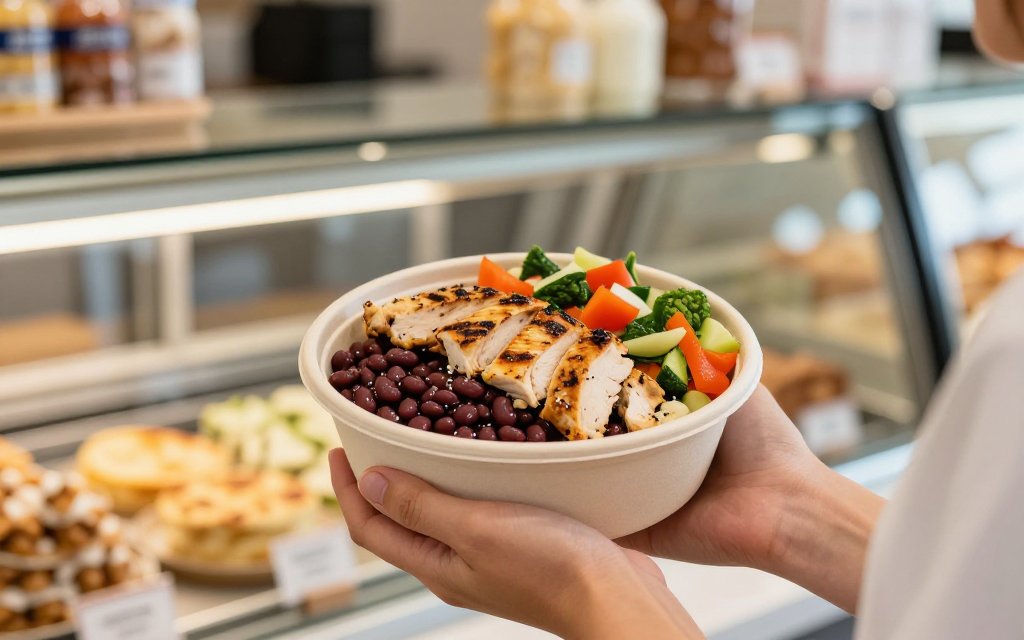 Person holding a high protein Chipotle style bowl from the new nutrition menu