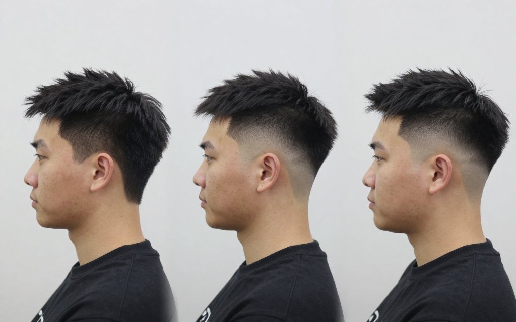 Comparison of a low fade, mid fade and high fade on three men