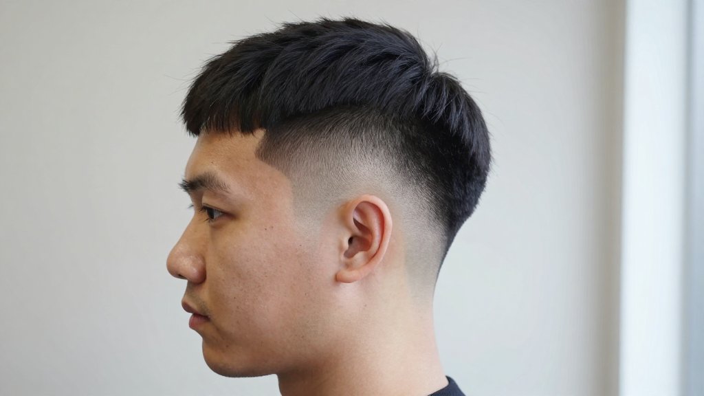 Man with a low fade haircut showing tapered sides and a longer styled top