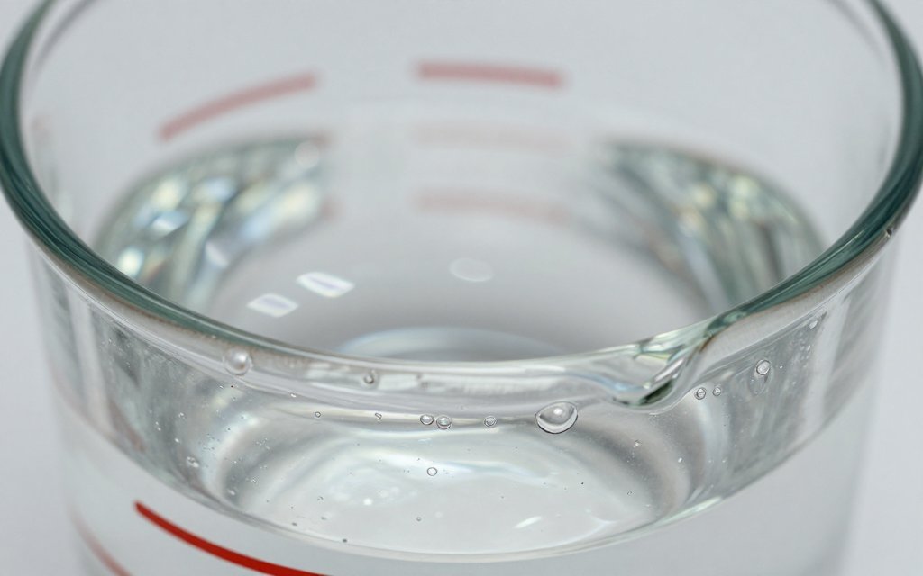 Macro close-up of water in a glass measuring cup illustrating how much a gallon of water weighs.