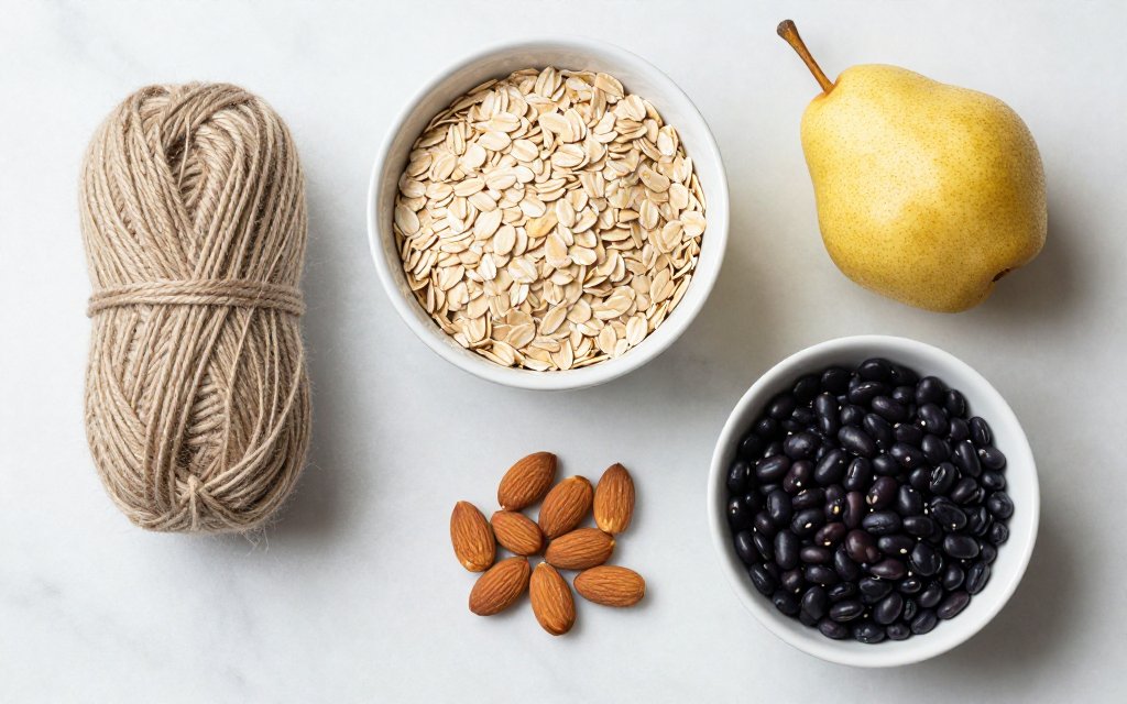 A day of fiber rich foods portioned on a counter to meet the daily target