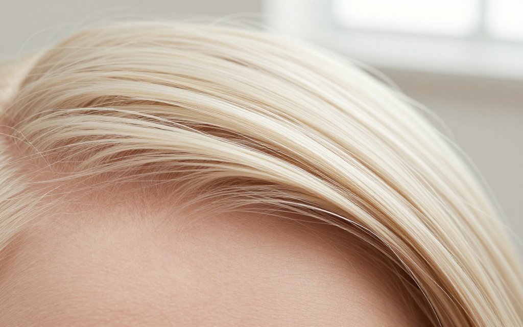 Close up of pale blonde hair against fair skin showing hair color for fair skin