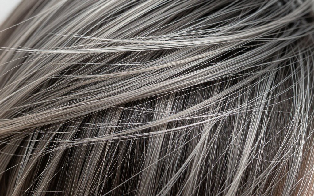Macro of gray blending, fine silver highlights woven with lowlights