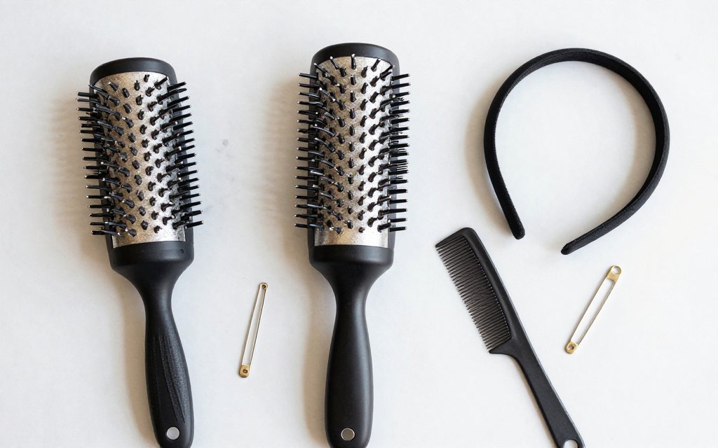 Clips, comb and pins laid out for styling a pixie grow out