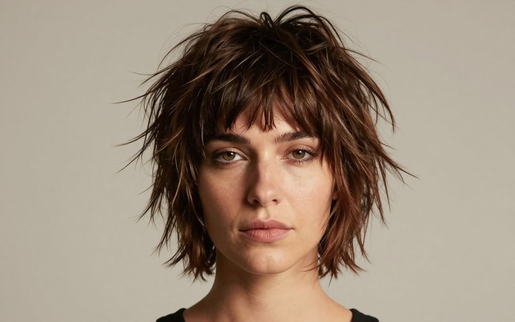 A shaggy longer pixie with curtain bangs after a grow out