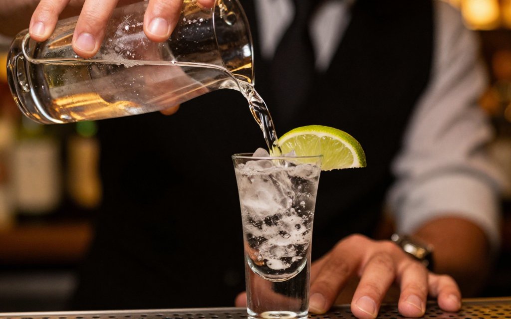 A vodka soda poured over ice, showing how calories in vodka depend on the mixer