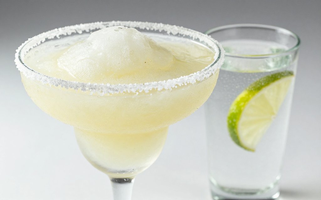 A frozen margarita beside a slim vodka soda, comparing low calorie cocktails and sugar bombs