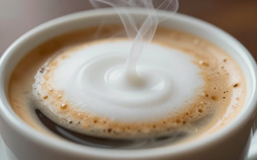Steamed milk poured into espresso, showing where latte calories come from