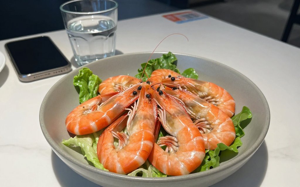 A shrimp and salad bowl as a high protein meal for shrimp weight loss tracking