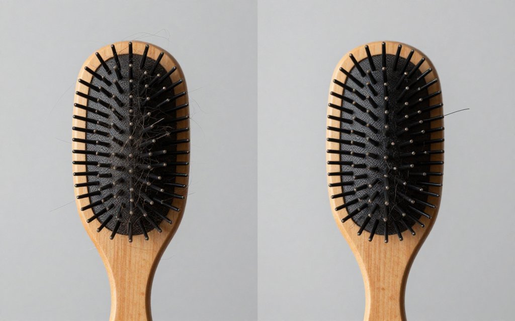 Comparison of heavy versus light shedding on a hairbrush, tracking Wegovy hair loss over time