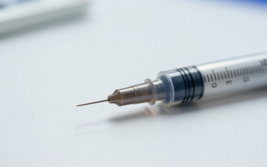 Close-up of a GLP-1 injection pen used for semaglutide for weight loss in the STEP 1 trial
